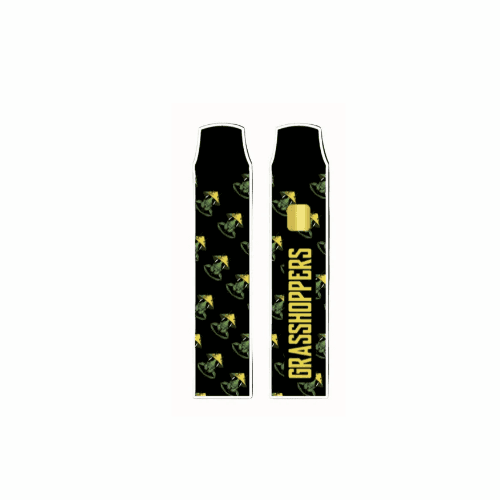 GRASSHOPPERS 1g disposable vape in Blueberry Muffin flavor with sleek black design and yellow branding, ideal for THC vaping in Ladera Ranch.