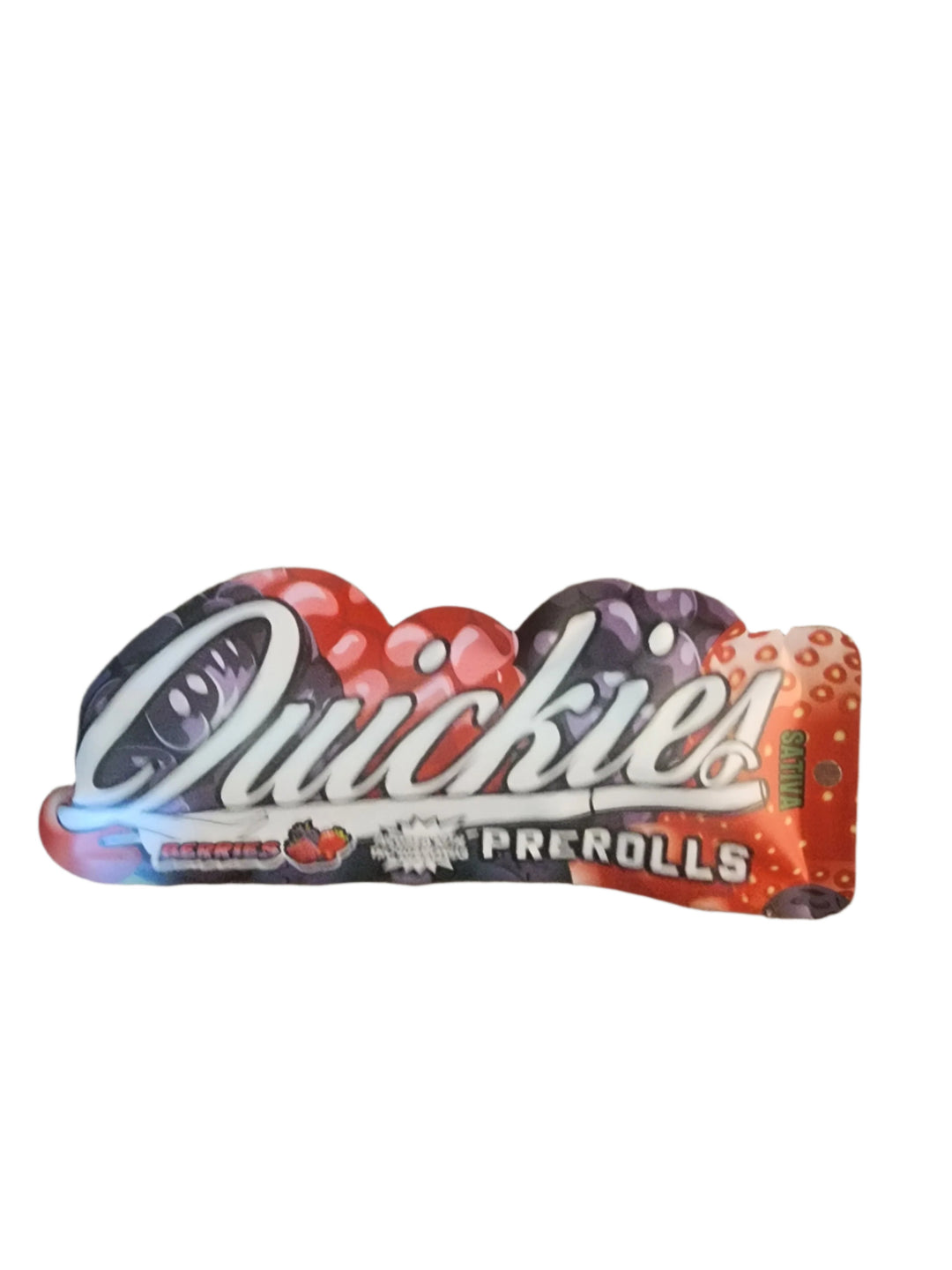 Quickies 1g Infused Preroll packaging in BERRIES flavor, showcasing vibrant berry-themed design with SATIVA label and 44.06% THC potency.