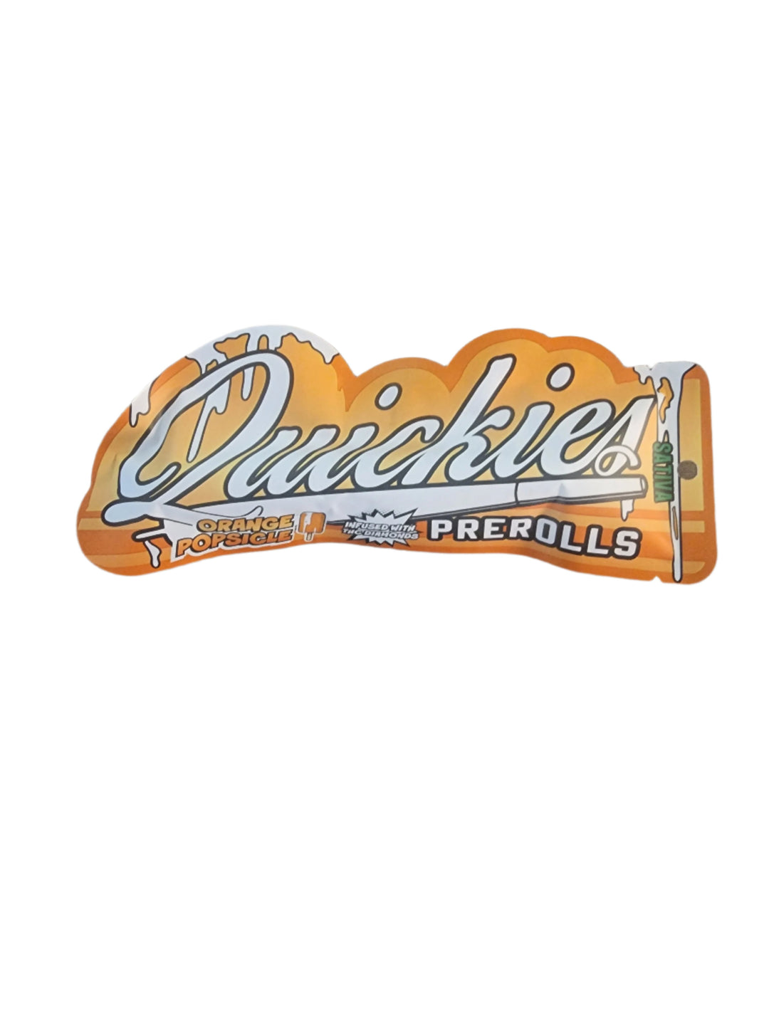 Quickies Orange Popsicle infused preroll packaging with vibrant orange design, highlighting 1g sativa cannabis product for a flavorful smoking experience.