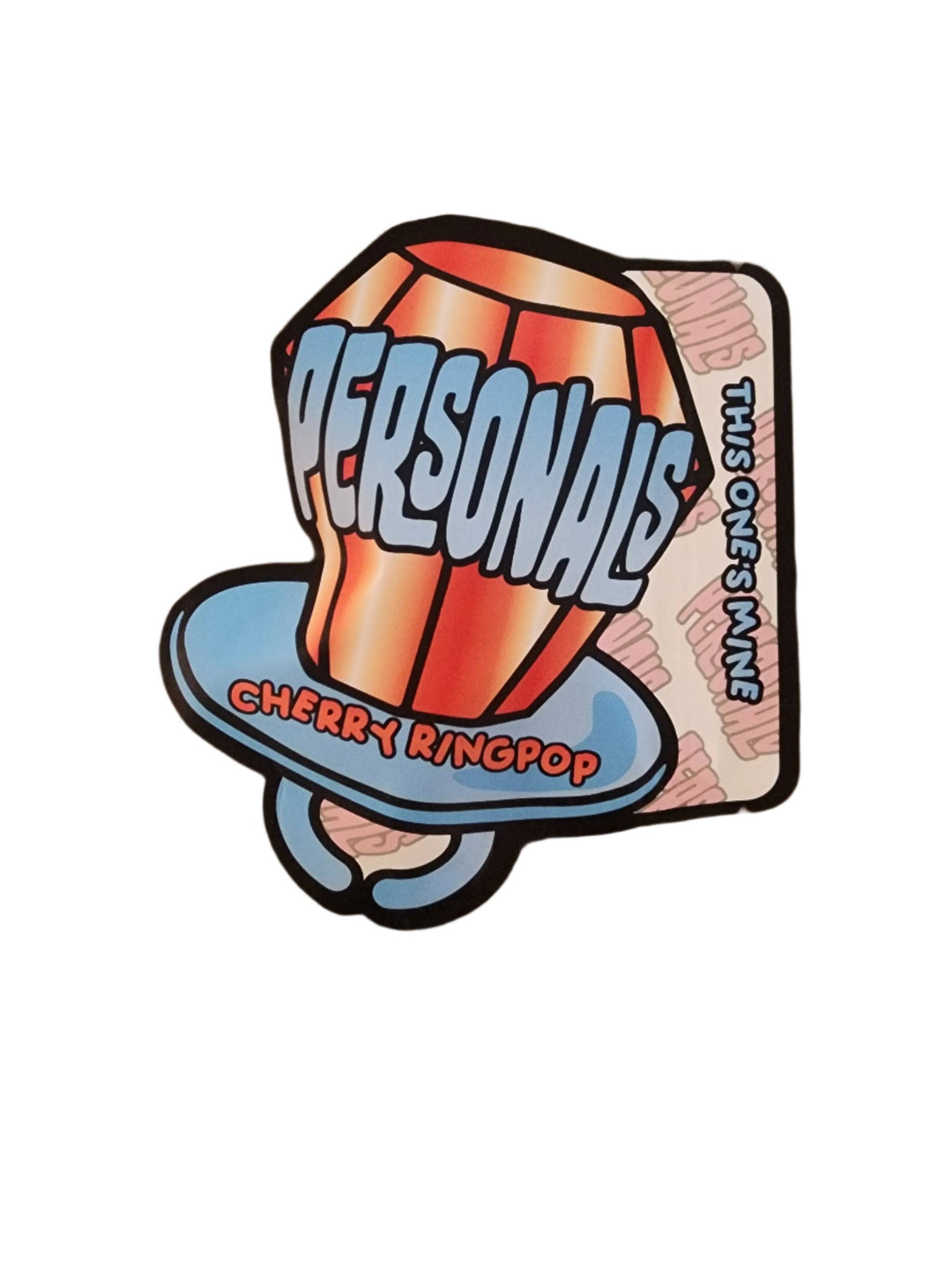 Personals Infused Flower - Cherry RingPop packaging featuring a vibrant ring-shaped candy design with bold text and nostalgic theme.