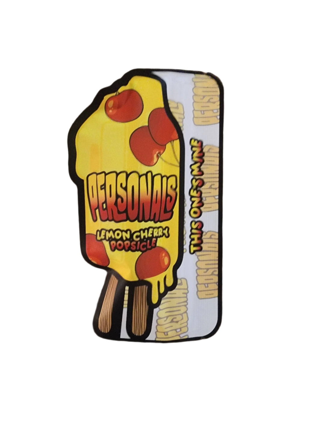 Personals Infused Flower - Lemon Cherry Popsicle packaging in a custom-shaped Mylar bag featuring a popsicle design with lemon and cherry graphics.