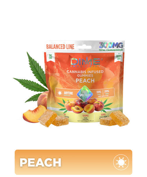 DIME INDUSTRIES Balanced Line 1:2 THC/CBD Vegan Gummies — PEACH