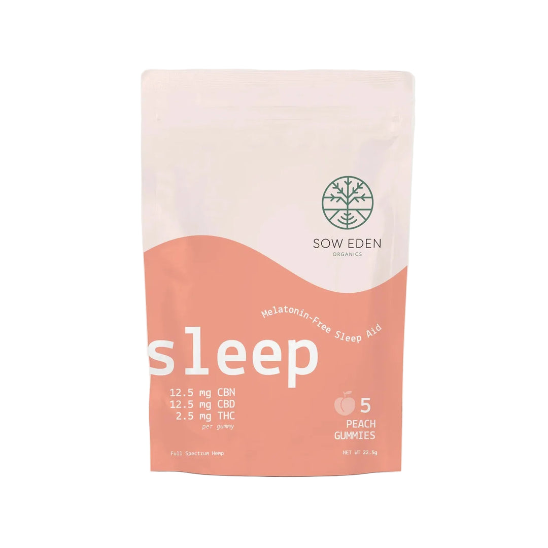 Sow Eden sleep gummies packaging on a light gray background