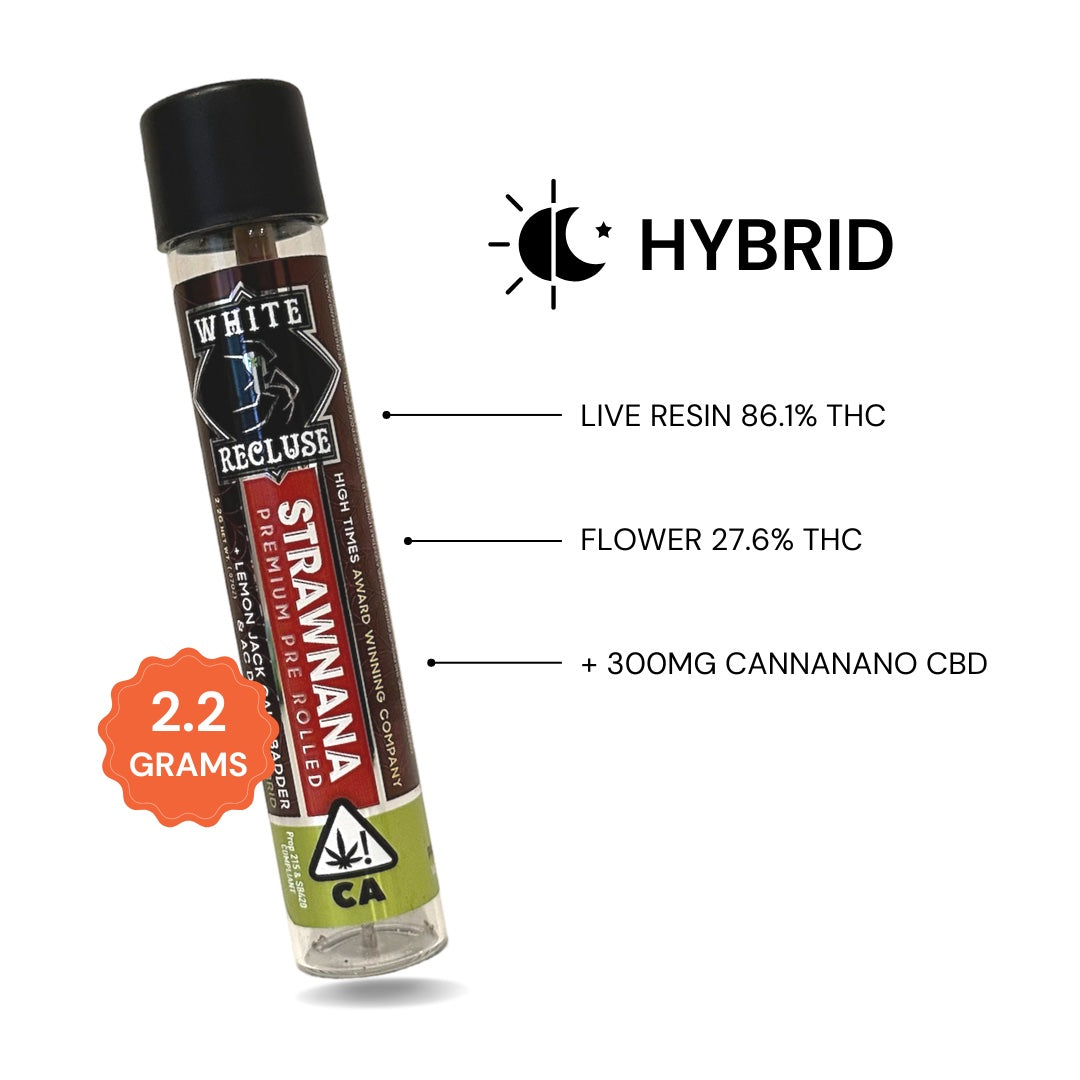 WHITE RECLUSE Premium Infused THC Live Resin + CBD Coated Preroll – STRAWNANA